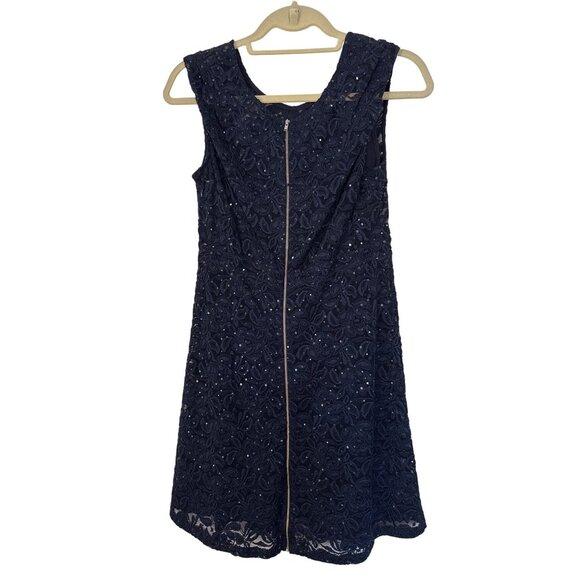 INC Navy Blue Lace Sleeveless Party Dress Size 4 Rhinestones Back Zipper Closure - Picture 2 of 14